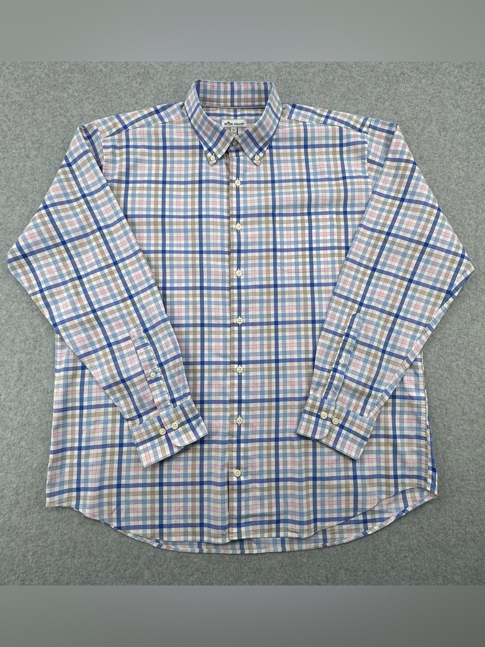 Peter Millar Blue and Pink Plaid Button-Down Shirt